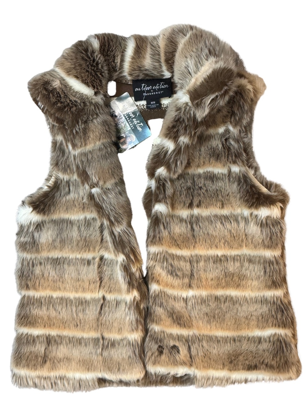 Parkhurst Brown and Cream Striped Faux Fur Vest - Made in Canada